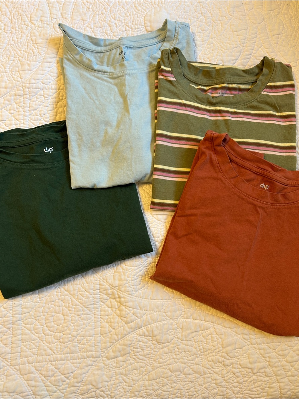 dip Women's Short Sleeve Tee Set of 4 - Olive, Rust, Light Blue, Forest Green